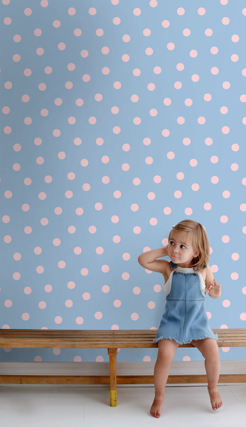 ESTAhome behang stippen blauw en roze - 50 x 900 cm - 131577 - vtwonen shop