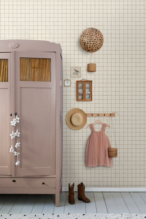 ESTAhome behang geblokt motief beige en bruin - 50 x 900 cm - 131929