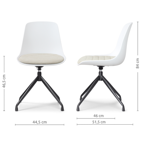 Nolon Nola-Liv draaibare eetkamerstoel wit met naturelbeige zitkussen - zwart onderstel