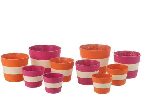 J-Line bloempot Touwtjes Streep - papier - roze/oranje - extra large - 2 st. - Ø 21.5 cm