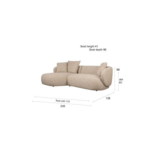Zuiver Stones 3-zitsbank Chaise Longue Links Lichtbruin