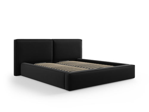 Micadoni Opbergbed met hoofdeinde Jodie 180x200cm, flueel, zwart - 228x234x108cm