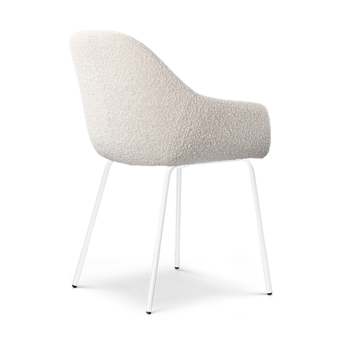 Nolon Nora-Mae Eetkamerstoel Bouclé Beige - Armleuning - Witte Poten