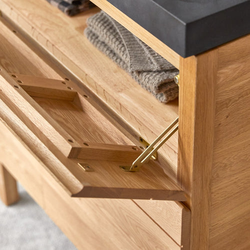 Tikamoon Massief eikenhouten en lavastenen badkamermeubel 80 cm - Naturel - vtwonen shop