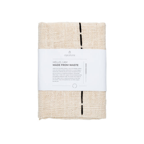 Originalhome kussenhoes gerecycled katoen wit met grafisch zwart design - 60x60 cm