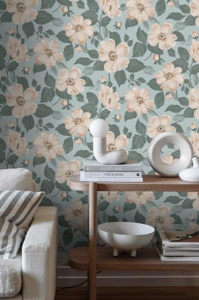 Borastapeter behang bloemen beige en blauw - 53 cm x 10.05 m - 660541 - vtwonen shop