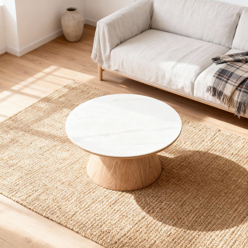 Giga Meubel Salontafel Alba - Rond Naturel Hout/Keramisch - 80x80x35cm