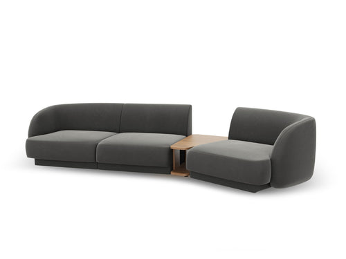 Micadoni Rechte modulaire bank Miley 3-zits, flueel, lichtgrijs - 126x303x70cm