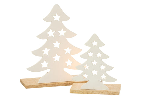 J-Line theelichthouder Kerstboom - aluminium/hout - naturel/wit - large - vtwonen shop