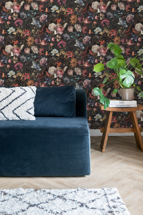 ESTAhome behang bloemen donkergrijs - 53 cm x 10.05 m - 139172 - vtwonen shop