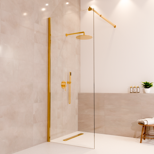 LOMAZOO douchewand Lima - inloopdouche - anti kalk nano coating - helder glas - 8 mm - goud - 80 x 200 cm