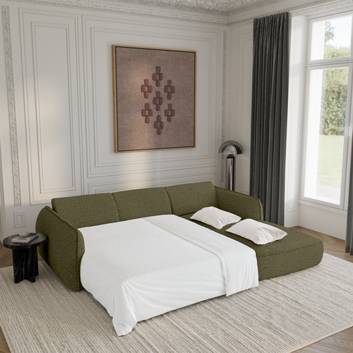 Sia Home - Rechte hoekbanken LIVIA - Bouclette stof - Olijfgroen - 274cm - vtwonen shop