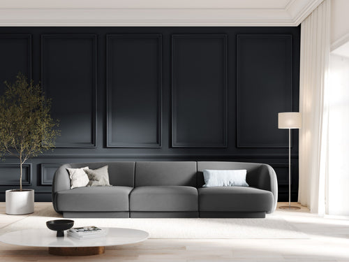 Micadoni Bank Miley 3-zits, flueel, grijs - 90x255x70cm
