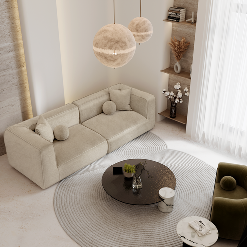 Premium Interiors - 3-zitsbank met geweven stofbekleding  SOFIA - kruispatroonweefsel beige 250cm