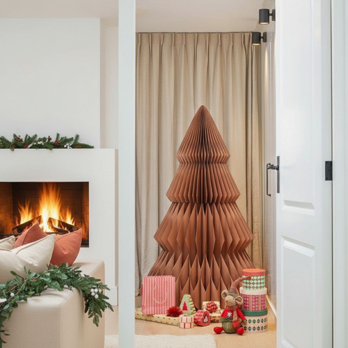 Mica Decorations Papieren Kerstboom - Opvouwbare Kunstkerstboom - H152 x Ø104 cm - Kerst Decoratie - FSC Mix - Bruin