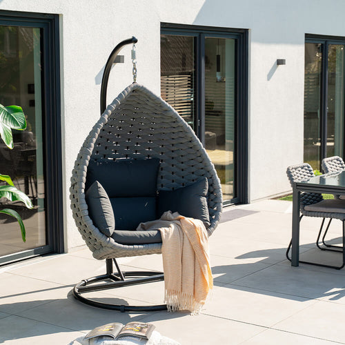 HOME DELUXE Hangstoel van touwwerk CADEIRA lichtgrijs - 1-zits