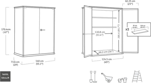Keter Cortina Alto Tuinkast - 1400L - 140x73,6x170,4cm - Grijs