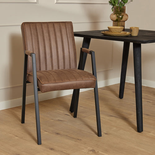 StarFurn Eetkamerstoel Tivoli - Bruin - Incl. Armleuning - 52x65x88cm - Set van 2