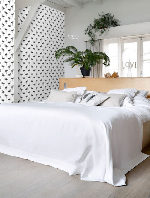 ESTAhome behang flamingo's zwart en wit - 53 cm x 10.05 m - 138993