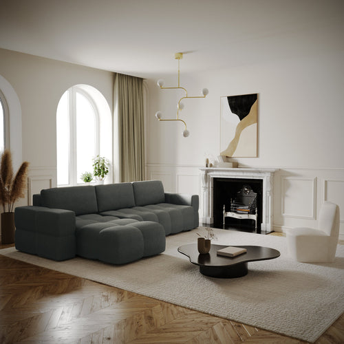 Sia Home - Linkshoekbank met slaapfunctie GABRIEL - kruisbinding antracietgrijs 286cm