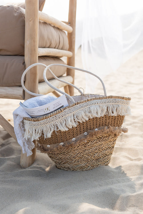 J-Line strandtas Riet Kwastjes - jute - naturel/ecru - vtwonen shop