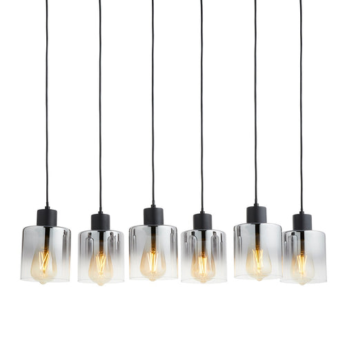 Lighto | Design hanglamp zwart met smoke glas 6-lichts | Nala