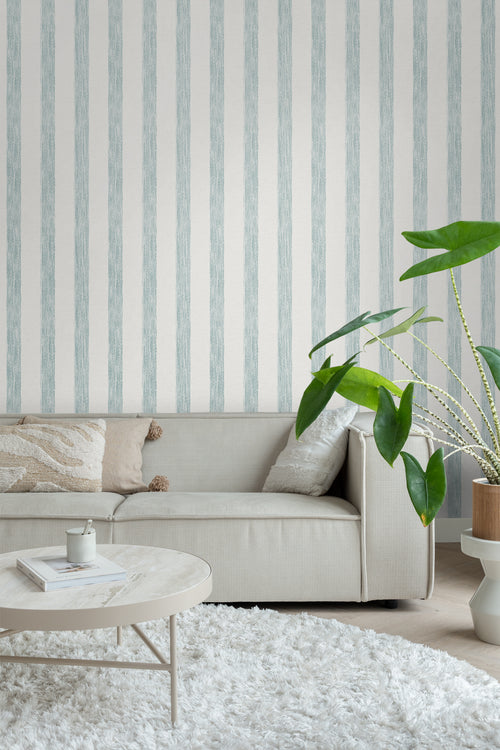 Sanders & Sanders behang geschilderde strepen blauwgroen en wit - 53 cm x 10,05 m - 640758