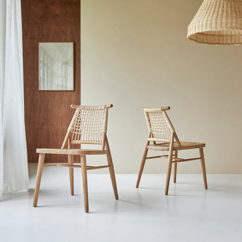 Tikamoon Set van 2 stoelen in massief acacia met vlechtwerk - Naturel