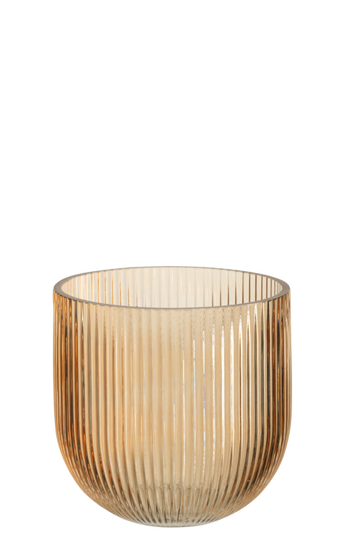 J-Line vaas Gestreept - glas - caramel - large - Ø 15.3 cm - vtwonen shop