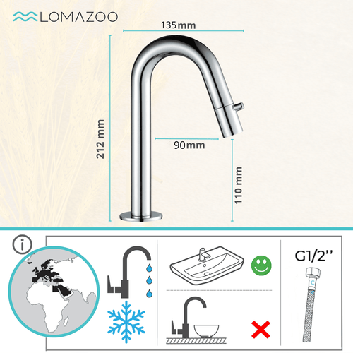 LOMAZOO fonteinkraan Silfra - koud water - chroom