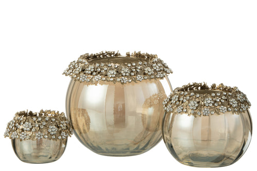 J-Line kaarshouder Volve - metaal/glas - goud/brons - large