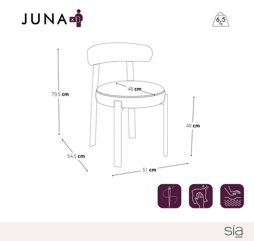 Sia Home - Eetkamerstoel JUNA - Chenille fluweel - Mol - 51.0 CENTIMETERScm
