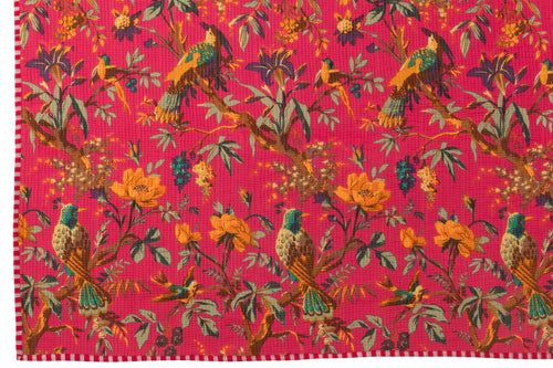 J-Line deken Vogels/Bloemen - katoen/fluweel - roze - vtwonen shop