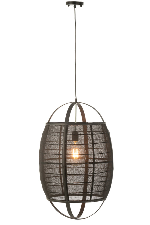 J-Line hanglamp Ion - linnen/bamboe - zwart - large