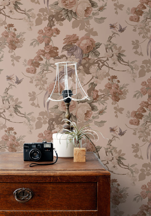 ESTAhome behang bloemen en vogels oudroze - 50 x 900 cm - 139809 - vtwonen shop