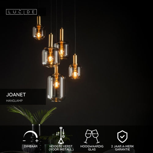 Lucide hanglamp JOANET - 5xE27 - Fumé