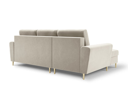 Cosmopolitan Design Uitklapbare hoekbank links met opbergdoos Kyoto 4-zits, flueel, lichtbeige - 145x241x88cm