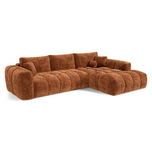 Premium Interiors - Rechthoekige hoekbank met slaapfunctie en opbergruimte SKY - gewaafd fluweel terracotta 310cm
