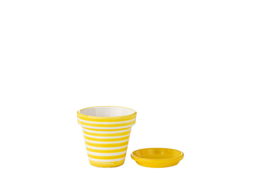 J-Line bloempot Granada Stripes Handmade + Painted - keramiek - geel - small - Ø 21 cm