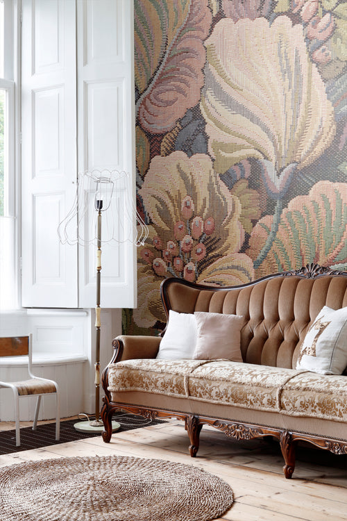 ESTAhome fotobehang geborduurd bloemmotief terracotta roze - 250 x 279 cm - 159506 - vtwonen shop