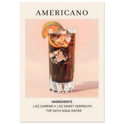 Artfulprints Poster met Lijst Americano cocktail - Ingrediënten   - A4 21x29.7 cm - Roze
