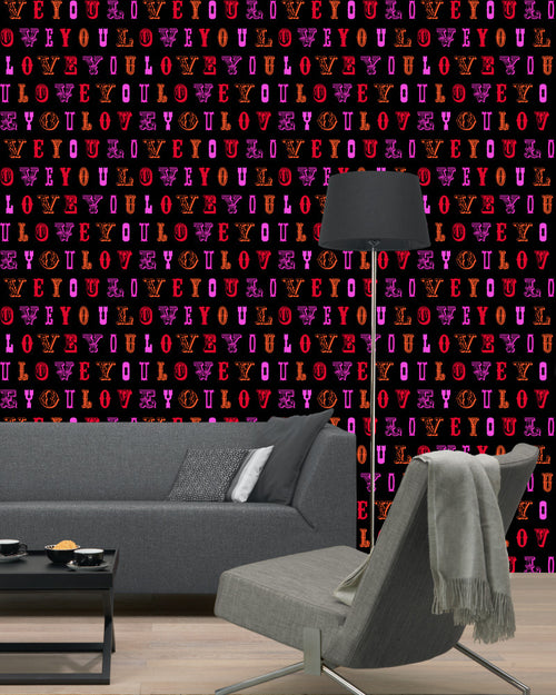 ESTAhome behang love you - quotes zwart en roze - 53 cm x 10.05 m - 136837