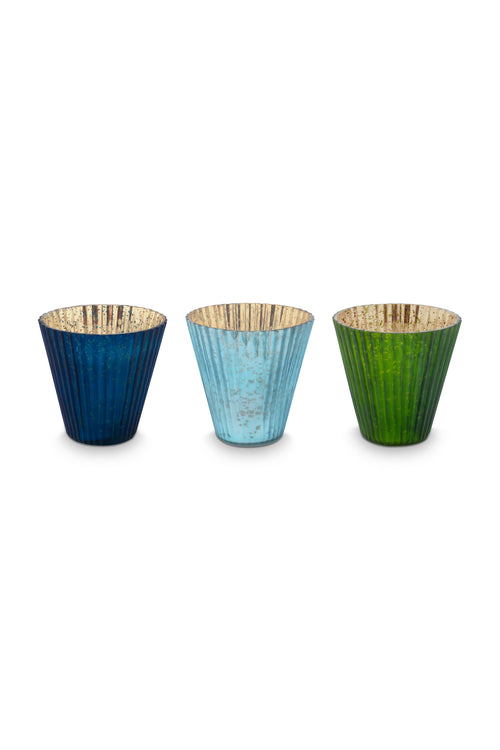 Pip Studio Waxinelichthouders Set 3 - Glas - Blauw - 10x10.5cm