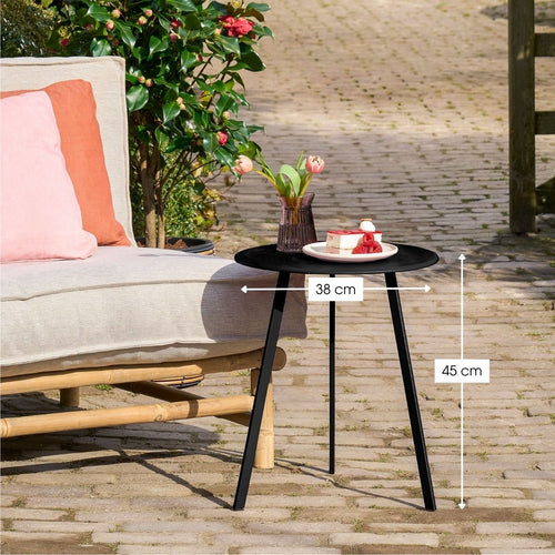 Mica Decorations Seatle Bijzettafel voor Buiten - Salontafel Rond - Plantentafel en Koffietafel - H45 x D38 cm - IJzer - Zwart