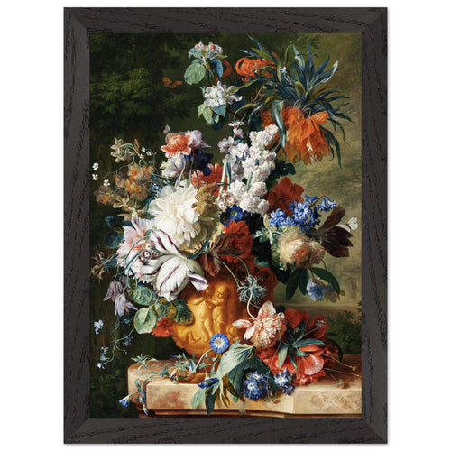 Artfulprints Poster met Lijst Jan van Huysum - Bouquet of flowers in an urn   - A4 21x29.7 cm - Meerkleurig