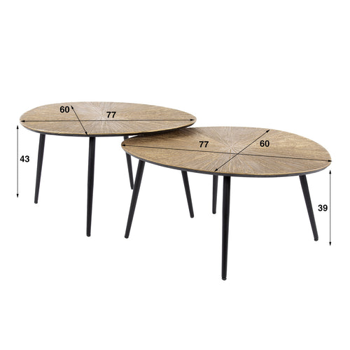 Giga Meubel Salontafel Ray Metal - Organisch - Brons Metaal - Set van 2