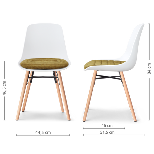 Nolon Nena-Liv eetkamerstoel wit met mosgroen zitkussen - houten onderstel
