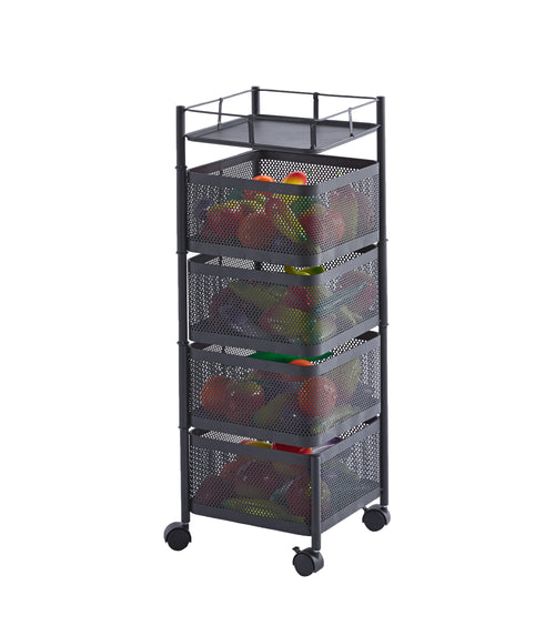 FurniLux Keukenrek met 4 Manden - Functioneel en Stijlvol Zwart Metaal - 28x28x77 cm - vtwonen shop