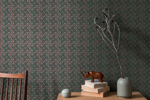 Livingwalls behang grafisch motief rood, groen en zwart - 53 cm x 10.05 m - AS-390611