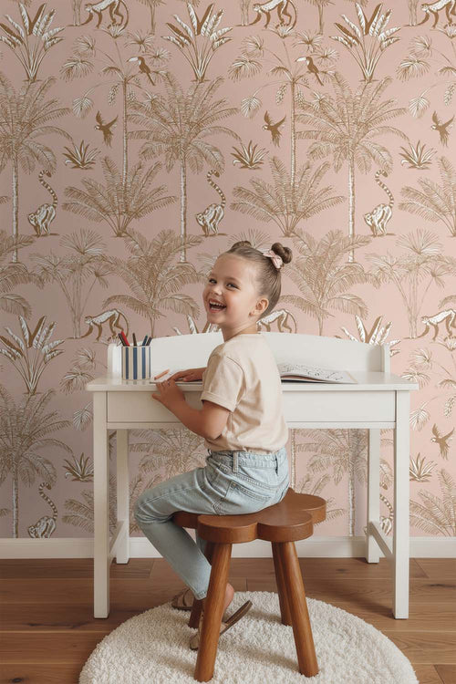 ESTAhome XXL behang jungle-motief perzik roze - 50 x 837 cm - 158943